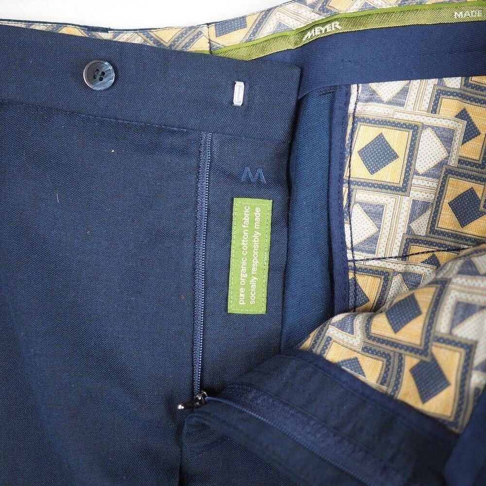 MEYER Hosen Bonn Wool Linen Cotton Summer Trousers Mens EU 54 US 38 Navy Pants - Picture 4 of 13
